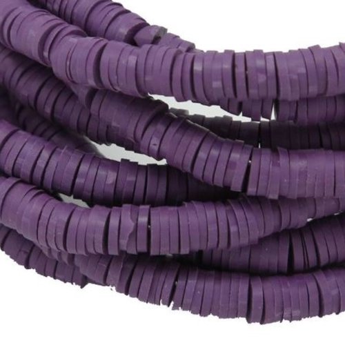 1 chapelet de perles heishi - rondelles en pâte polymère - 4 mm - violet - r450