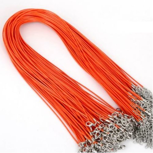 Lot de 2 colliers cordon ciré polyester - 45 cm - orange - r0401