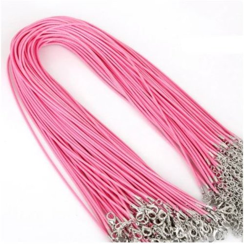 Lot de 2 colliers cordon ciré polyester - 45 cm - rose bonbon - r0306