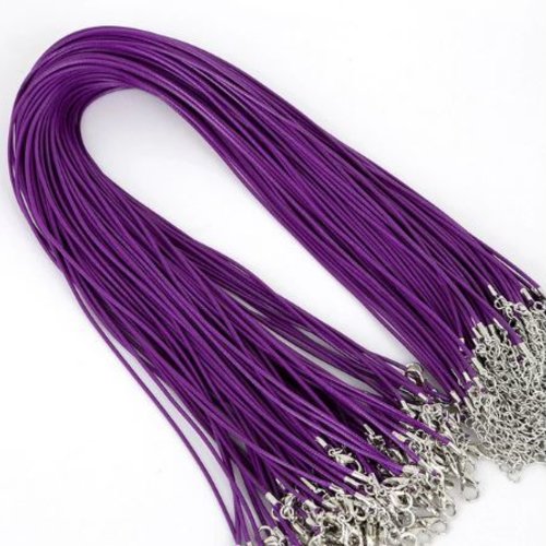 Lot de 2 colliers cordon ciré polyester - 45 cm - violet - r0408