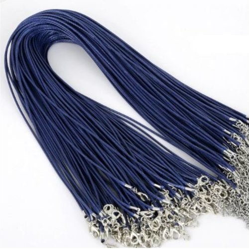 Lot de 2 colliers cordon ciré polyester - 45 cm -  bleu marine - r0303