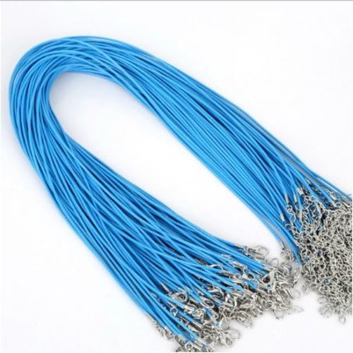 Lot de 2 colliers cordon ciré polyester - 45 cm -  bleu turquoise - r0405