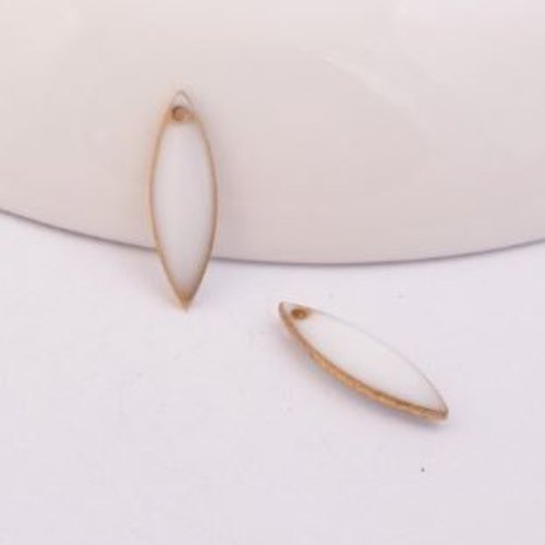 1 pendentif - sequin navette émaillé blanc - cuivre - r080
