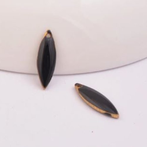 1 pendentif - sequin navette émaillé - noir - cuivre - r079