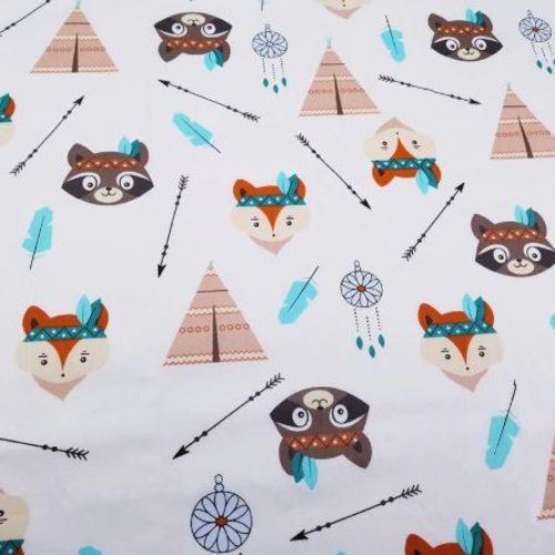 1 coupon de tissu renard - raton laveur - tipi - flèches
