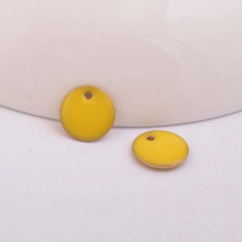 1 pendentif - sequin rond émaillé jaune - cuivre - 10mm - r103