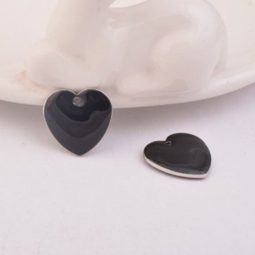 1 pendentif - sequin coeur - émaillé noir - laiton - r203