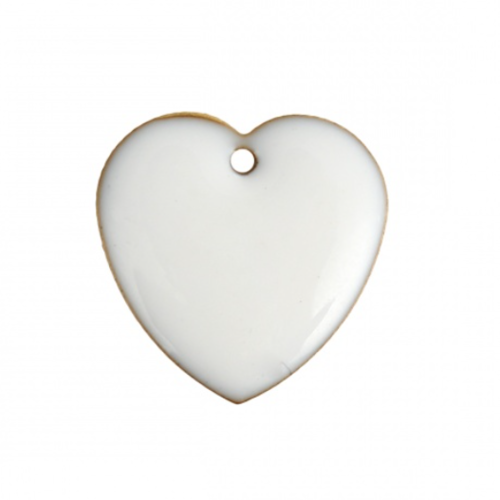 1 pendentif - sequin coeur - émaillé blanc - laiton - r069