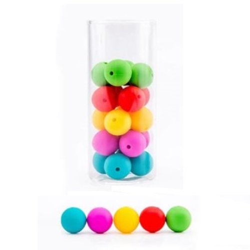 Lot de 10 perles en silicones - 12 mm - multicolores - couleurs vives