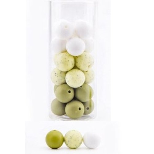 Lot de 10 perles en silicones - 12 mm - tons vert marbrés et blanc