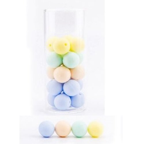 Lot de 10 perles en silicones - 12 mm - tons bleu - vert - jaune - beige