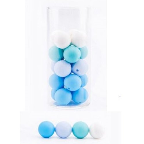 Lot de 10 perles en silicones - 12 mm - tons bleu - blanc - r044