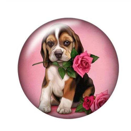 1 cabochon en verre - 25 mm - le chien et la rose