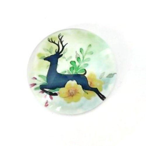 1 cabochon en verre - 25 mm - cerf