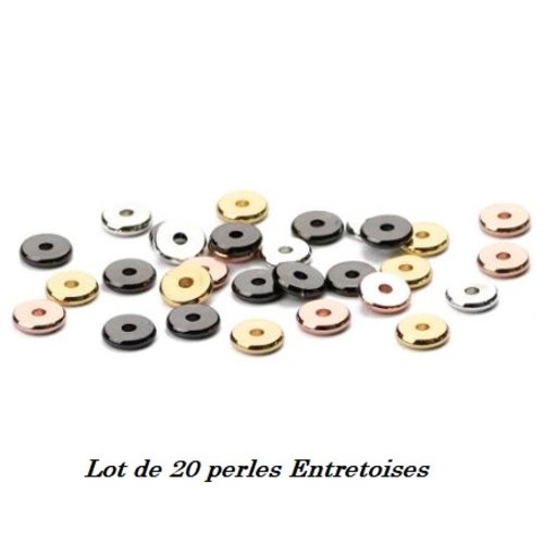 20 perles entretoises - métal doré, rose doré, argenté et gunmétal - 6 x 1.7 mm - p225