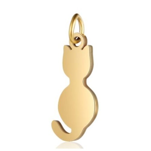 1 breloque pendentif - chat doré - acier inoxydable