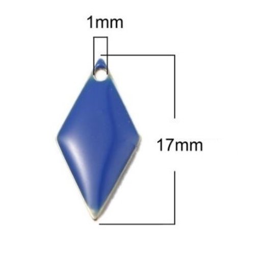 1 pendentif - sequin losange - émaillé bleu roi - laiton - r763