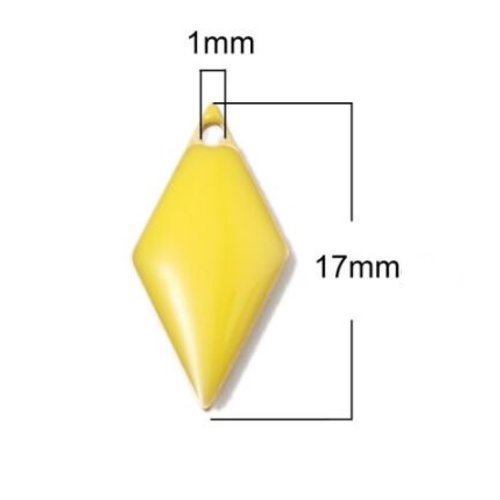 1 pendentif - sequin losange - émaillé jaune - laiton - r764