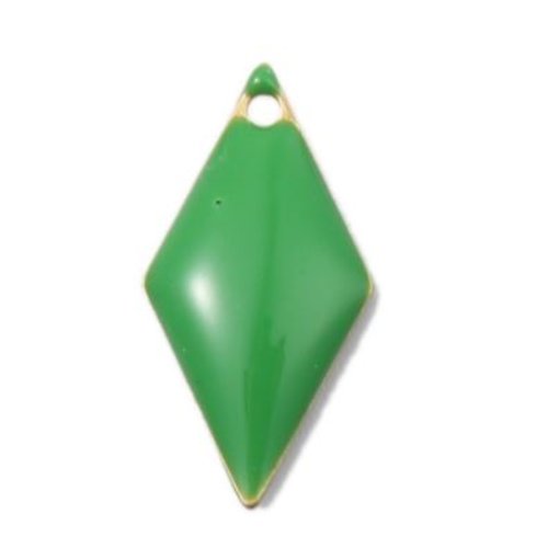 1 pendentif - sequin losange - émaillé vert - laiton - r757