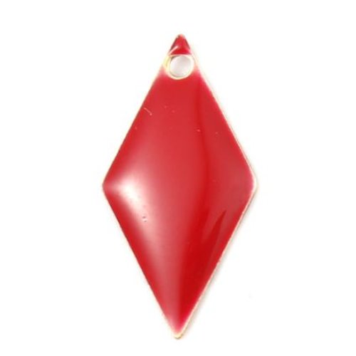 1 pendentif - sequin losange - émaillé rouge - laiton - r417