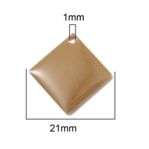 1 pendentif - sequin carré - émaillé marron - laiton - r751