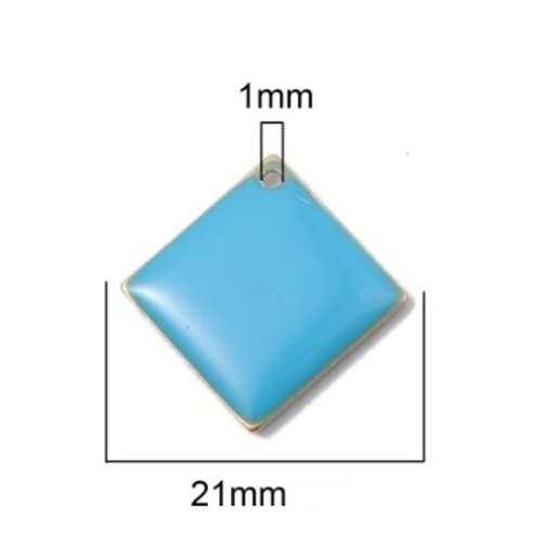 1 pendentif - sequin carré - émaillé bleu - laiton - r750