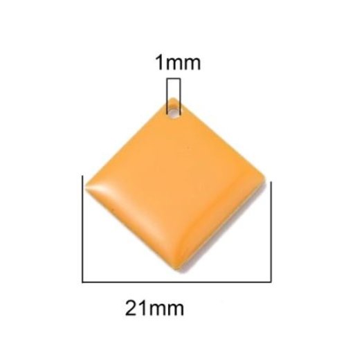 1 pendentif - sequin carré - émaillé orange - laiton - r548