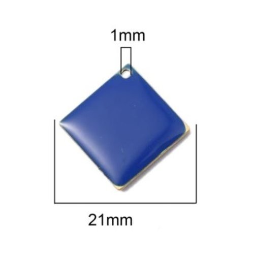 1 pendentif - sequin carré - émaillé bleu roi - laiton - r747