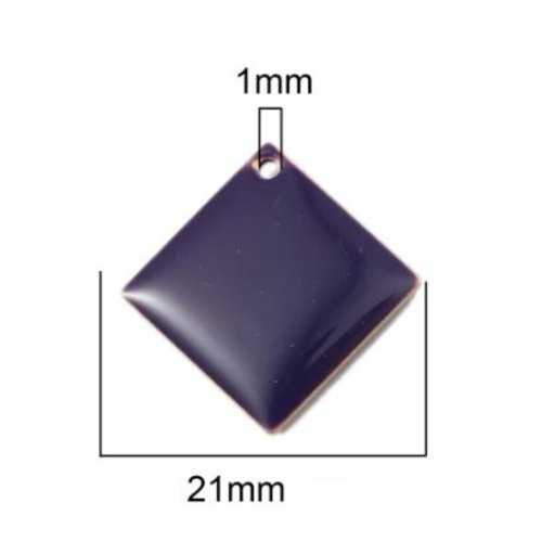1 pendentif - sequin carré - émaillé violet - laiton - r746