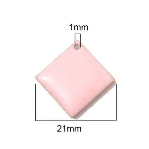 1 pendentif - sequin carré - émaillé rose - laiton - r745