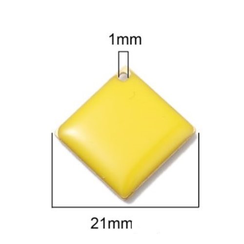 1 pendentif - sequin carré - émaillé jaune - laiton - r744