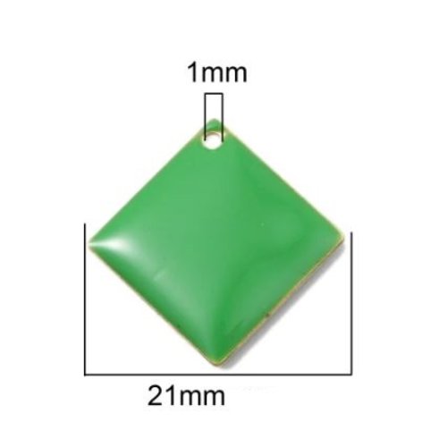 1 pendentif - sequin carré - émaillé vert - laiton - r742