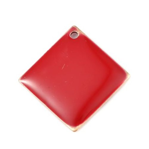 1 pendentif - sequin carré - émaillé rouge - laiton - r543