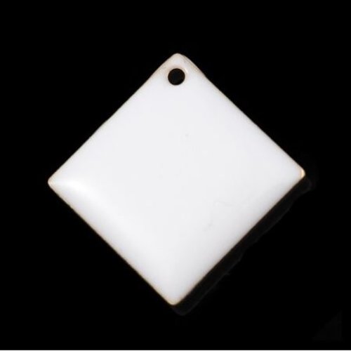 1 pendentif - sequin carré - émaillé blanc - laiton - r548