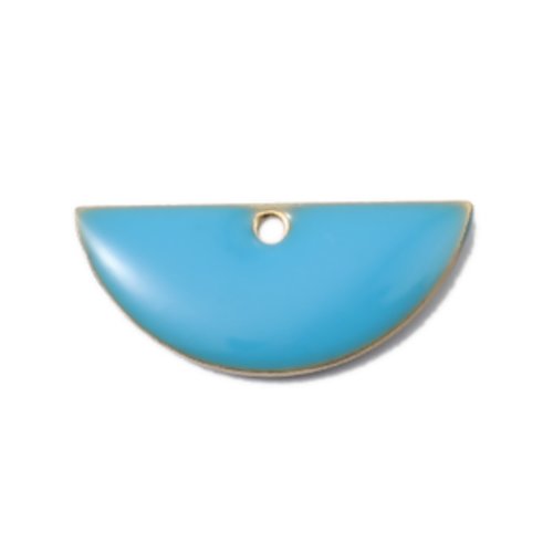 1 pendentif - sequin demi lune - émaillé bleu - laiton - r798