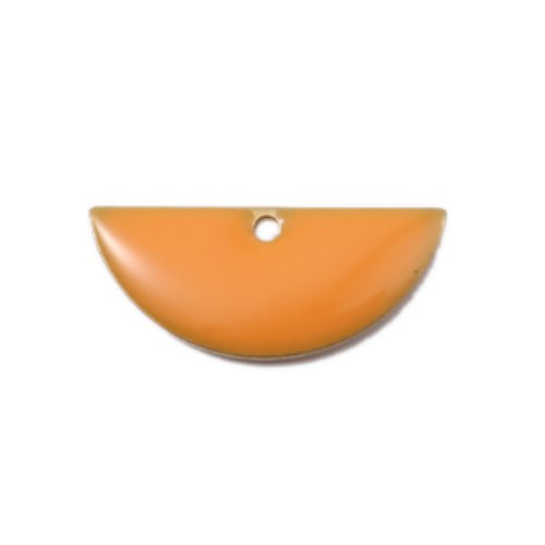 1 pendentif - sequin demi lune - émaillé orange - laiton - r802