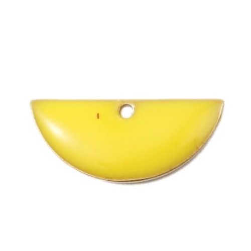 1 pendentif - sequin demi lune - émaillé jaune - laiton - r795