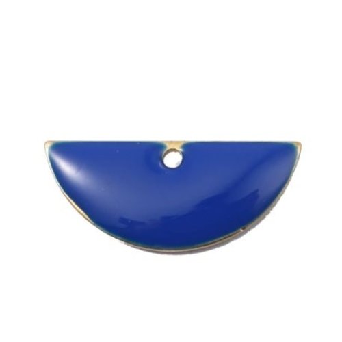 1 pendentif - sequin demi lune - émaillé bleu roi - laiton - r797