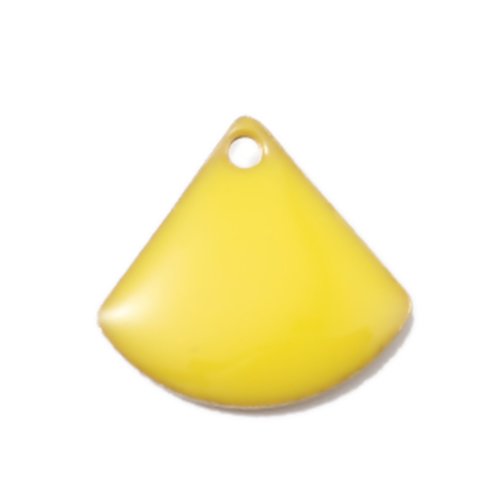 1 pendentif - sequin éventail - émaillé jaune - laiton - r782