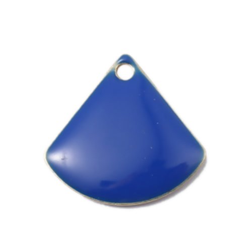 1 pendentif - sequin éventail - émaillé bleu roi - laiton - r781