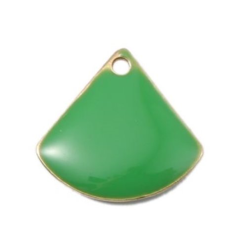 1 pendentif - sequin éventail - émaillé vert - laiton - r776