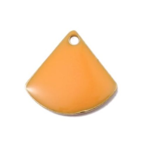 1 pendentif - sequin éventail - émaillé orange - laiton - r779