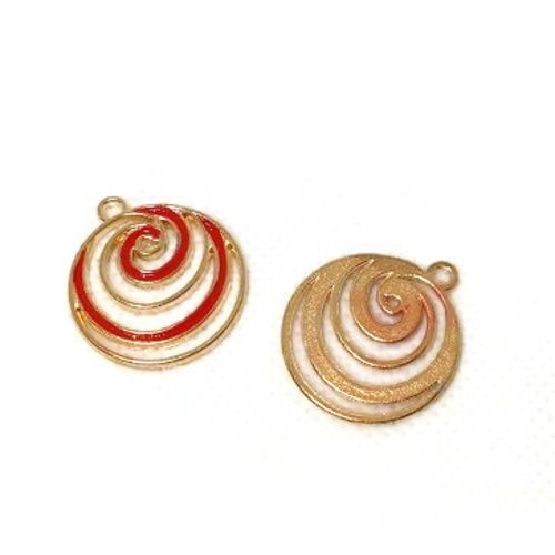 1 breloque spirale - émaillé rouge - couleur métal doré