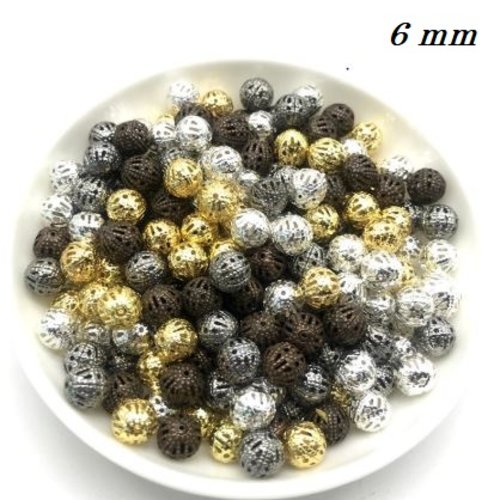 Lot de 40 perles métal filigrane - 6 mm - p105