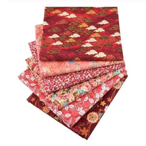 Lot de 6 coupons de tissu patchwork - assortiment de tissu floral de couleur rouge foncé
