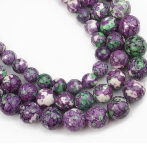 Lot de 10 perles rondes - tons violet - vert - 6 mm - p1104