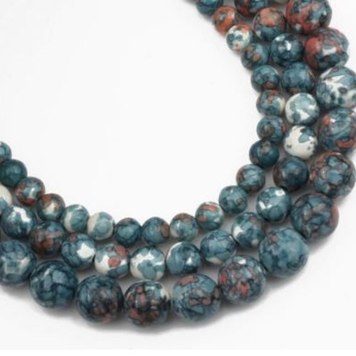 Lot de 10 perles rondes - tons bleu - orangé - 6 mm - p1105