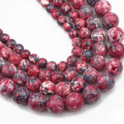 Lot de 10 perles rondes - tons rouge et noir - 6 mm - p1106