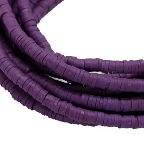 1 chapelet de perles heishi - rondelles en pâte polymère - 6 mm - violet - r400