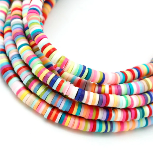 Chapelet de perles heishi - rondelles en pâte polymère - 6 mm - multicolore - r430